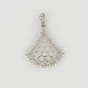 Thai Fish Scale Shaped Sterling Silver 925 Pendant with White Crystals Outline